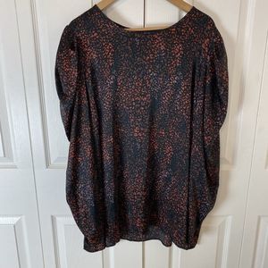Torrid 3X Satin Blouse Puff Long Sleeve Tunic Top Leopard Animal Print Artsy